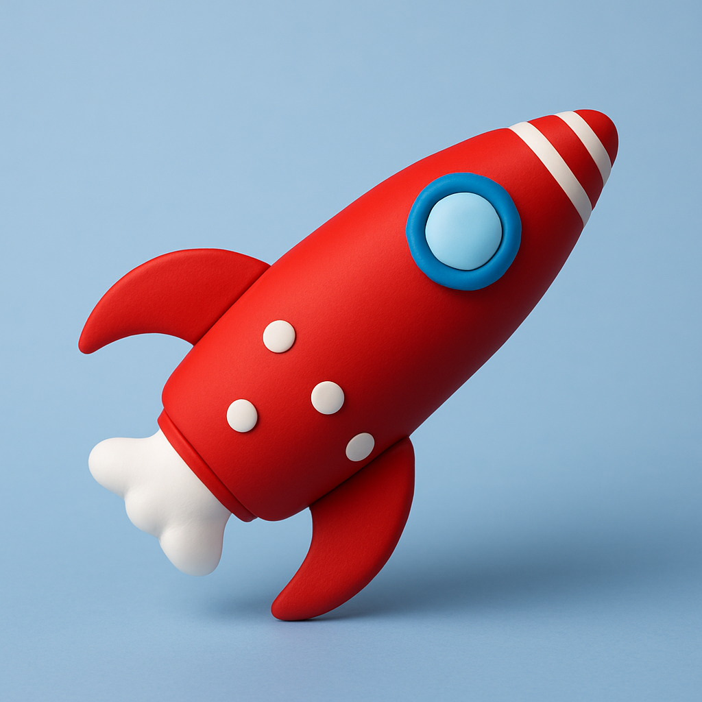 A clay Astronaut flying through space